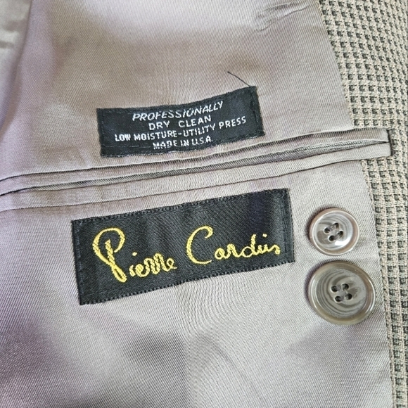 Vintage Pierre Cardin Checkered Notched Lapel Blazer in Sage and Tan Size 44L - Picture 13 of 16